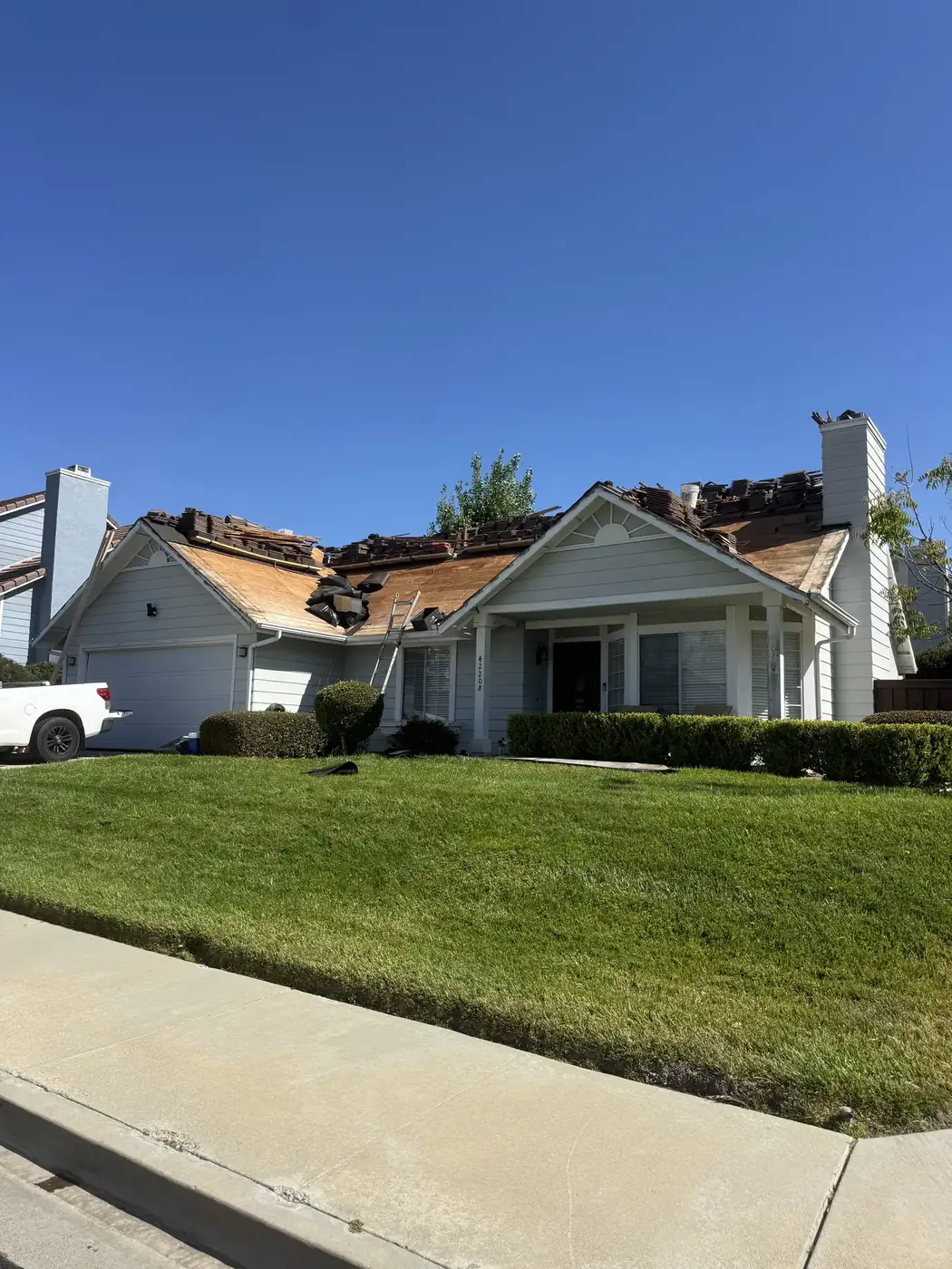 Completed roof repair on a single-story home